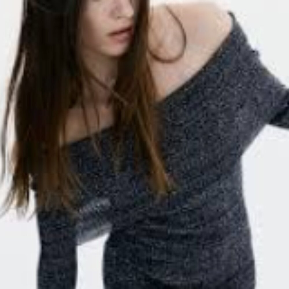 H&M Off The Shoulder Shimmer Silver Dress